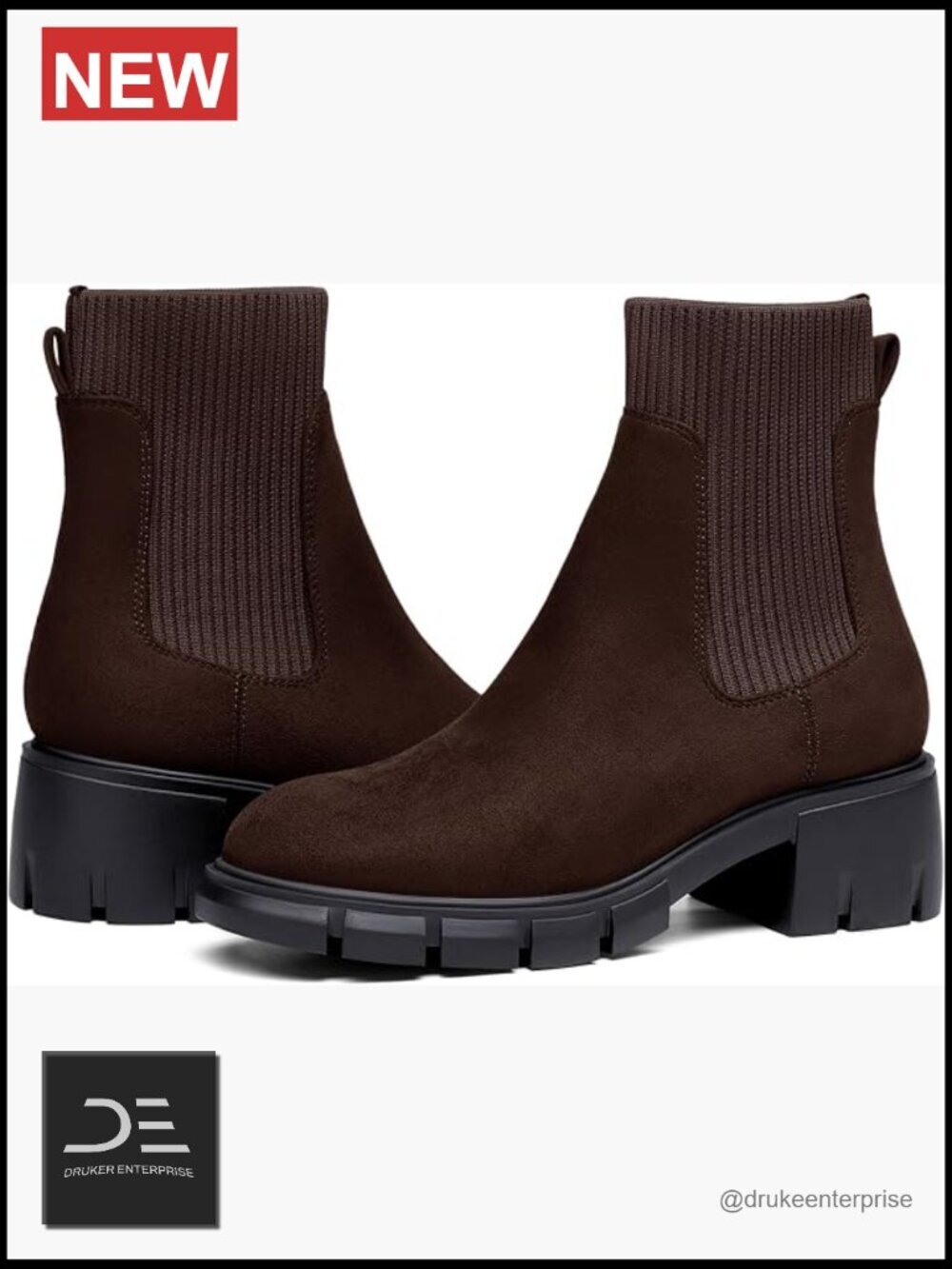 Platform Chunky Heel Chelsea Ankle Booties Lug Sole Non-Slip Combat Shoes